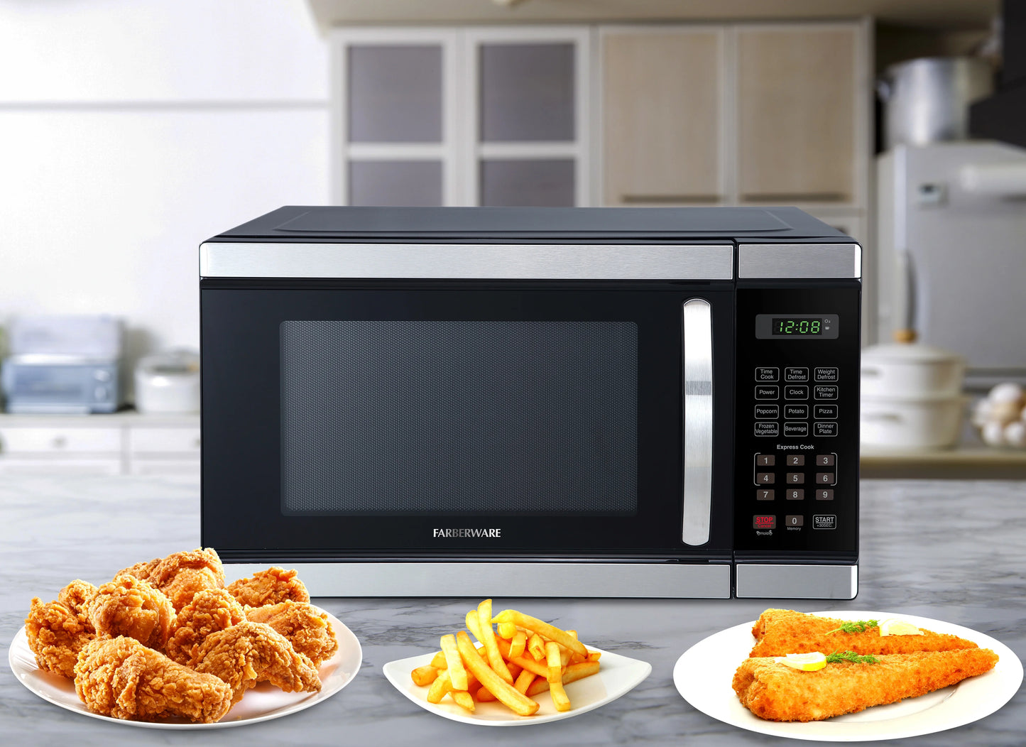 Farberware FMGZ09BKA 0.9 Cu. Ft. Microwave Oven, 900W, Digital Control, LED Display, 6 Cooking Presets, Black