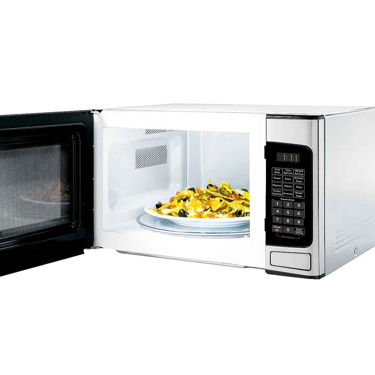 GE 1.1 Cu Ft Countertop Microwave Oven, 950W, Stainless Steel, One-Touch Cooking, Turntable, Auto Defrost, Child Lock, Model GCST11N1WSS