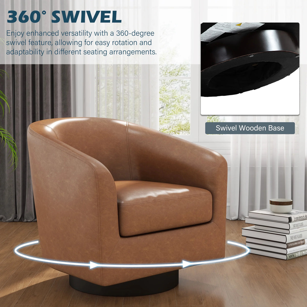 UIXE Swivel Accent Chair, Upholstered Fabric Barrel Chair for Living Room, Small Single Sofa Bedroom Reading Seat, Light Gray