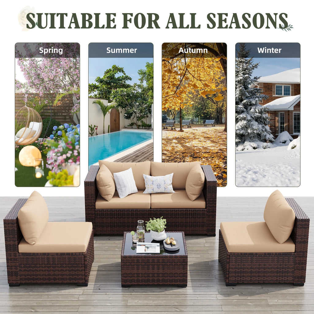 7 Pieces Patio Conversation Set, Outdoor Sectional PE Rattan Wicker Furniture Seat,Dark Gray