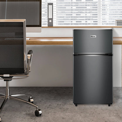 WANAI Two Door Mini Fridge with Freezer, 3.5 Cu ft Small Freezer ,Dark Grey