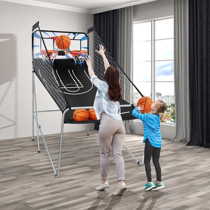 Costway Dual LED Electronic Shot Basketball Arcade Game with 8 Game Modes 4 Balls Foldable Grey