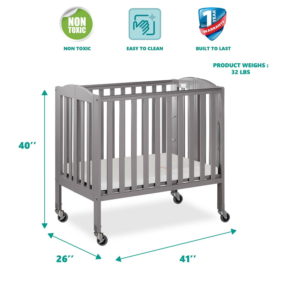Dream On Me 3-in-1 Portable Crib Gray