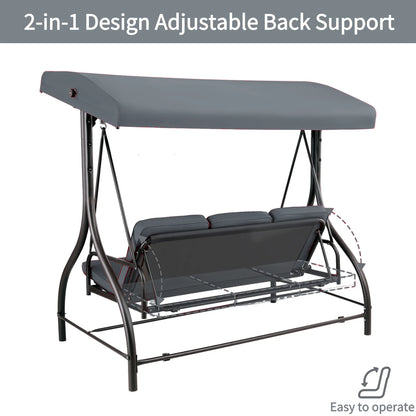 Arlopu 3 Person Porch Swing Outdoor Converting Canopy Swing Glider with Canopy