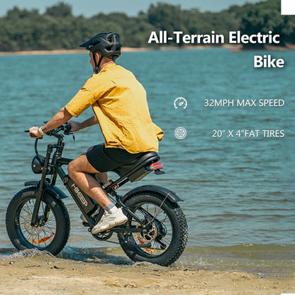 HiKeep 1500W Peak Electric Bike, 20" Fat Tire Ebike, 48V 15Ah Battery, E-Mountain Bike, w/ Bag, Pump & Glasses