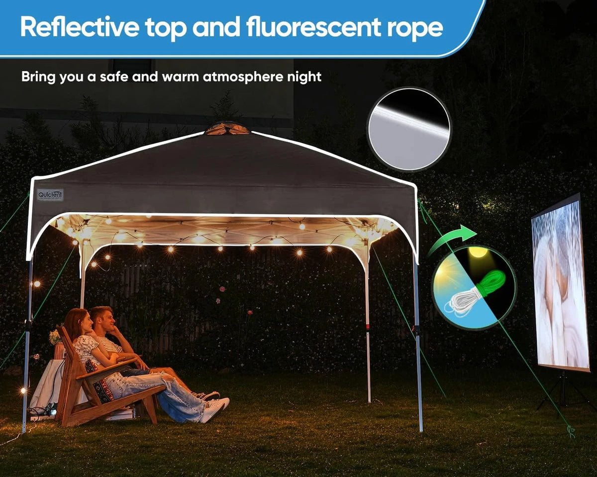 Quictent 10x10 Pop up Canopy TentPortable Instant Shelter with Vent, Ez up Canopy with Reflective Top and Fluorescent Rope