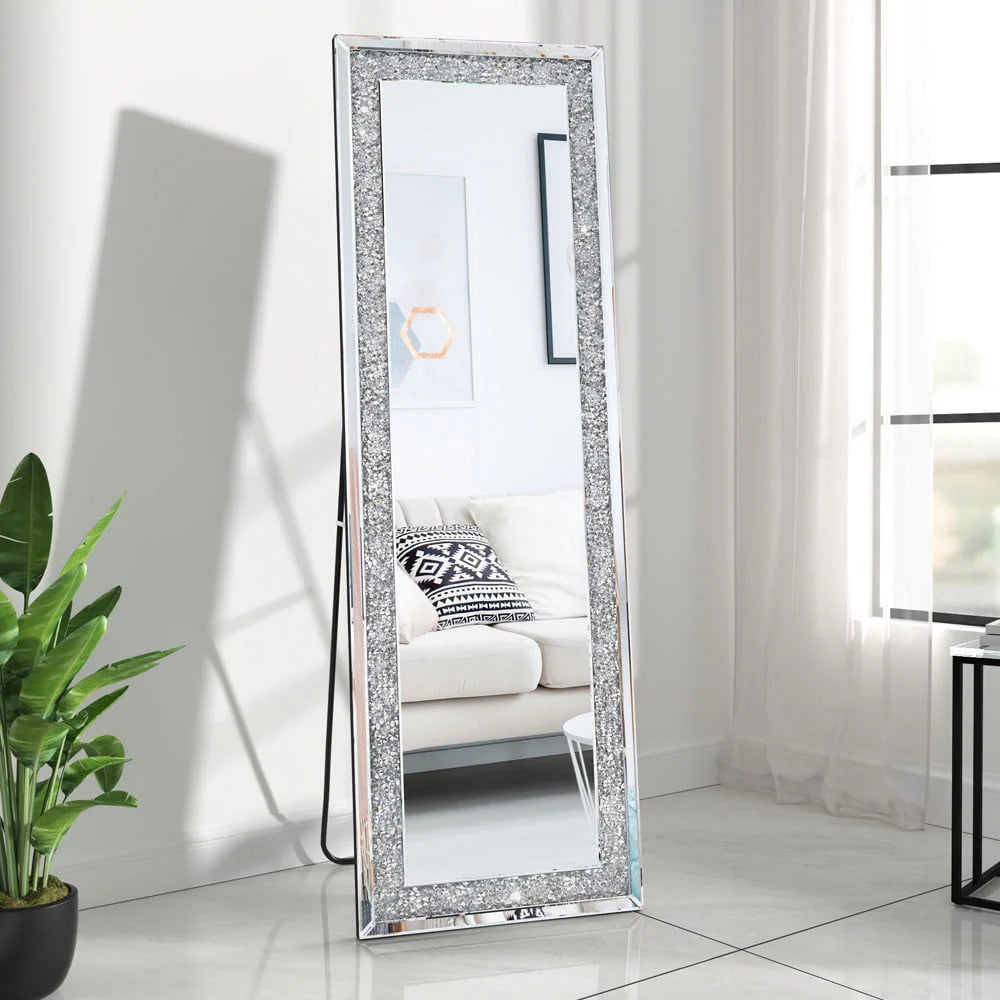 KOHROS 58"x18" Crystal Full Length Standing Floor Mirror Full Body Mirror Silver