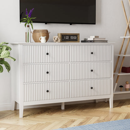 May Color Large White 3 Drawer Dresser Set of 2 with Fluted Panel, Modern Chest of Drawers with Silent Slide Drawers, Wood Accent Nightstand with Storage for Bedroom Living Room, Hallway