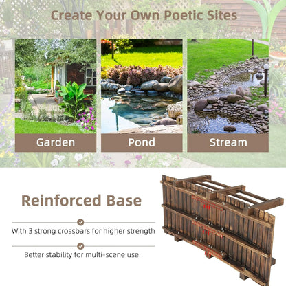 Wooden Garden Bridge Classic Wood Arch Stained Finish Footbridge with Safety Railings, 530 lbs Capacity, Decorative Pond Bridge Landscaping for Outdoor Garden Backyard Creek Farm, Carbonized