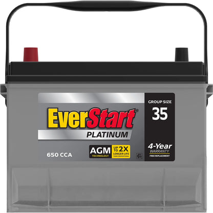 EverStart Platinum AGM Automotive Battery, Group Size 35 12 Volt, 650 CCA 100RC