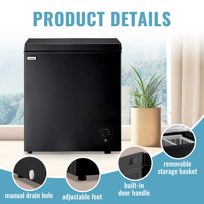 WANAI 5.0 Cubic Feet Chest Freezer Large Home Deep Freezers Black Top Door with Removable Basket