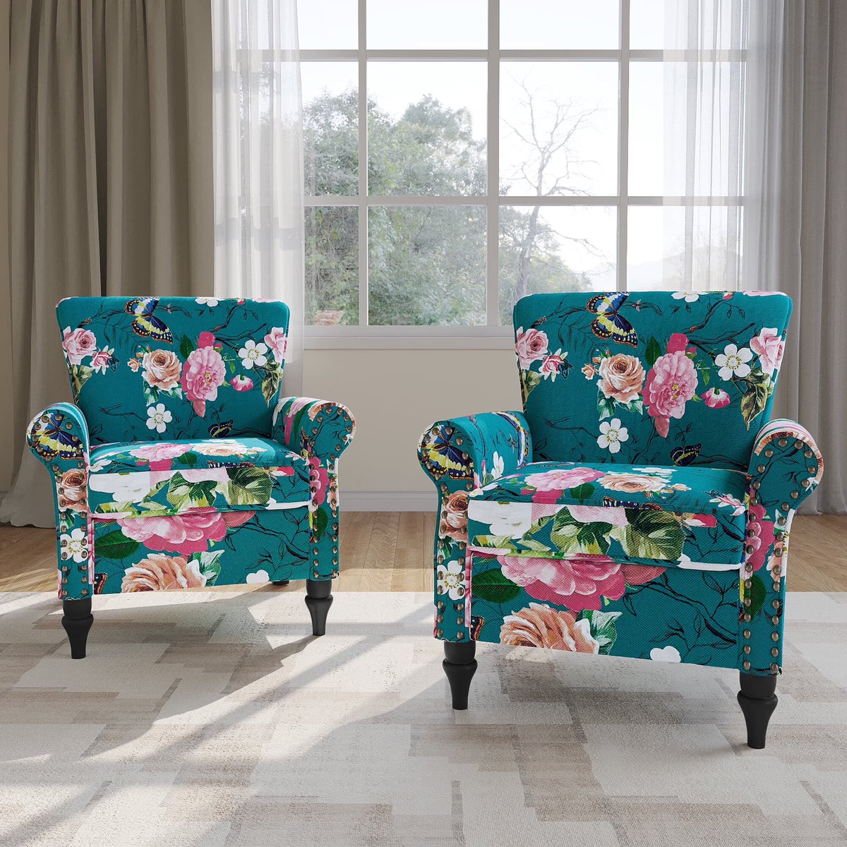 DREAMSIDEA Accent Chairs Upholstered Pattern Morden Armchair Comfy Linen Fabric Single Sofa for Living Room, Pattern White