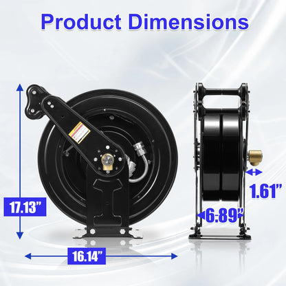 Auto-Retractable Pressure Washer Hose Reel, 50FT x 3/8" Heavy Duty Steel Power Washer Hose Reel Dual Arm, 4000 PSI