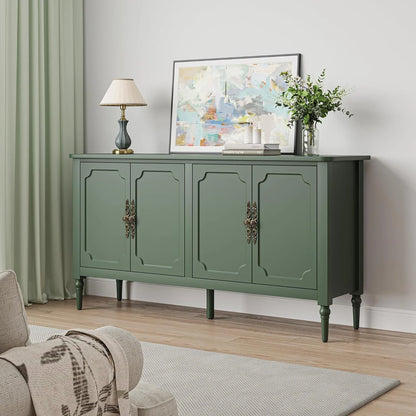 May in Color Console Cabinet, 58'' Wood Sideboard Buffet Cabinet with Storage & 4 Doors, Mid Century Modern Pantry Cabinet for Entryway, Living Room, Bedroom, Dining Room, Green