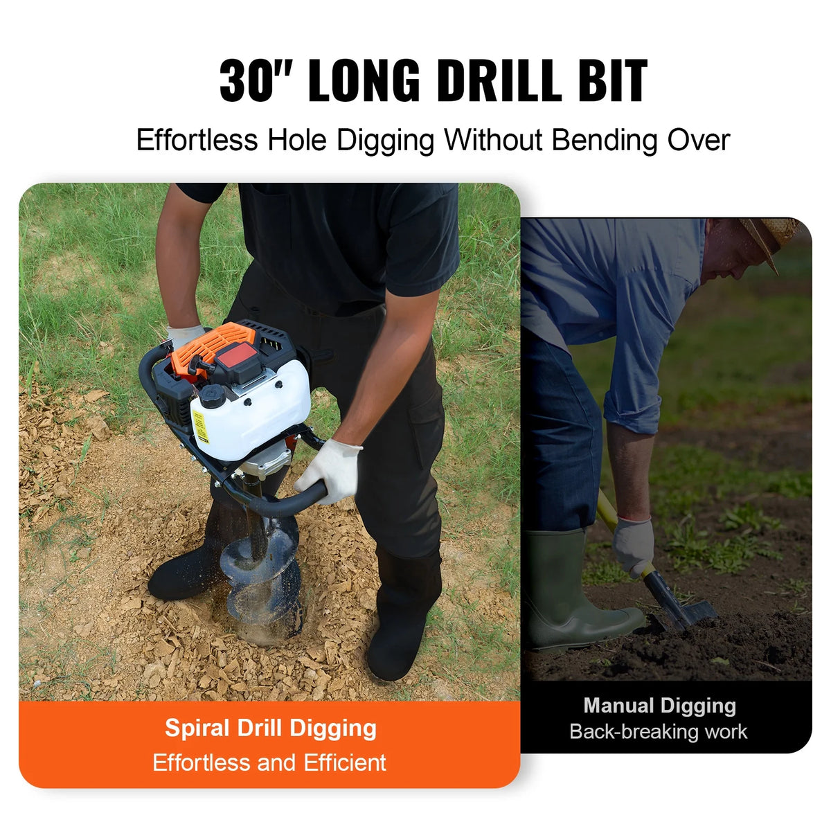 KFFKFF Gas Earth Auger, 52CC 1450W, includes 8�� Drill Bit & Extension Rod, Ideal for Garden, Farmland Fence Installation, Orange & Black
