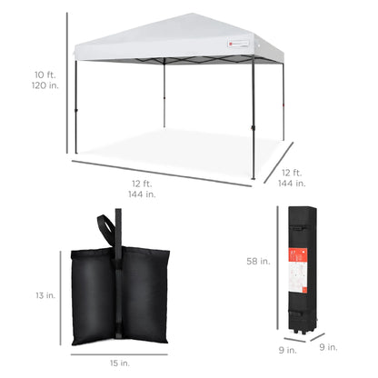 Best Choice Products 12x12ft Easy Setup Pop Up Canopy w/ 1-Button Setup, Wheeled Case, 4 Weight Bags - Navy Blue