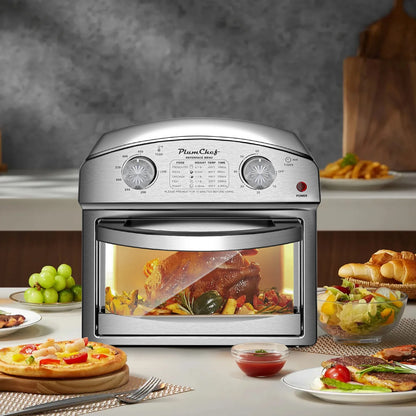 PlumChef 12 Quart 4 Slices Air Fryer Convection Toaster Oven, 1500W , 4 Cooking Modes,  7 in 1 Multifunction with Roast,  Bake, Grill, Broil, Toast, Dehydrate, Defrost, Stainless Stee