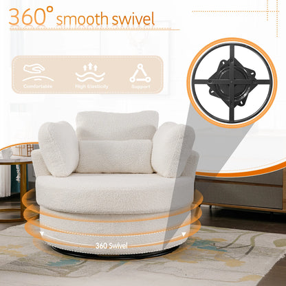 Muumblus Teddy Swivel Accent Barrel Chair, Modern Oversize Sherpa Comfy Round Reading Armchair for Living Room, Ivory