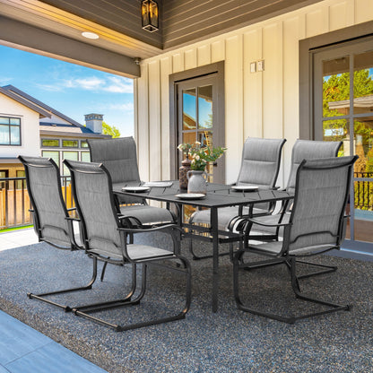 Nuu Garden 7 Piece Outdoor Dining Set, Outdoor Padded Textilene Patio Chairs and 61'' Rectangular Dining Table with Umbrella Hole, Grey & Black