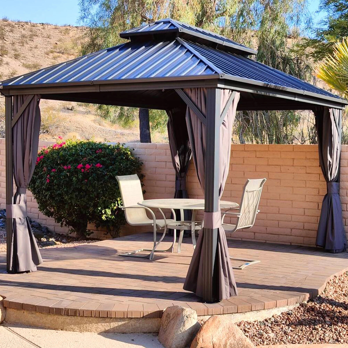 PURPLE LEAF 8' X 8' Gazebo Outdoor Gazebo Permanent Hardtop Gazebo with Galvanized Steel Double Roof for Patio Backyard Deck Aluminum Gazebo with Netting and Curtains Grey
