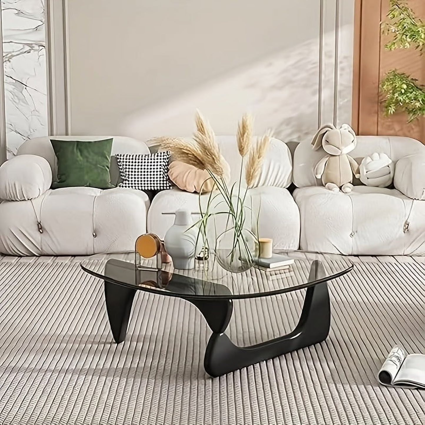 Coffee Tables For Living Room - Triangle Glass Coffee TableWithWoodenBaseMid.Century Modern Abstract End Table For Study RoomOfficeHoteBalcony( Medium 32.3*22.4*15.7)