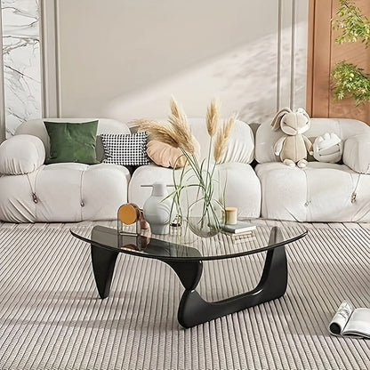 Coffee Tables For Living Room - Triangle Glass Coffee TableWithWoodenBaseMid.Century Modern Abstract End Table For Study RoomOfficeHoteBalcony( Medium 32.3*22.4*15.7)