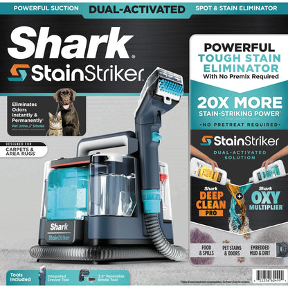 Shark StainStriker Carpet and Upholstery Cleaner, Portable with 2 Tools, 6oz Deep Clean Pro Formula and 12oz OXY Multiplier Formula, PX200 Navy/White