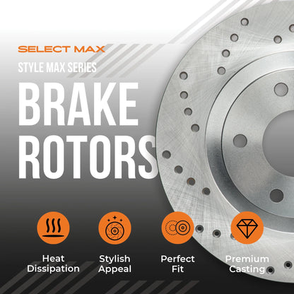 Max Advanced Brakes - Brake Kit for 2006-2011 2012 2013-2018 Dodge Ram 1500 5 Lug 2007-2009 Dodge Durango Front Replacement Cross Drilled Disc Brake Rotors and Ceramic Brake Pads