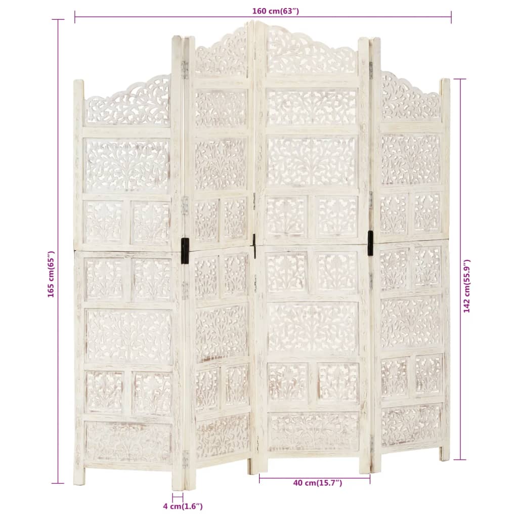 vidaXL Room Divider 4 Panel Folding Privacy Screen for Office Solid Wood Mango