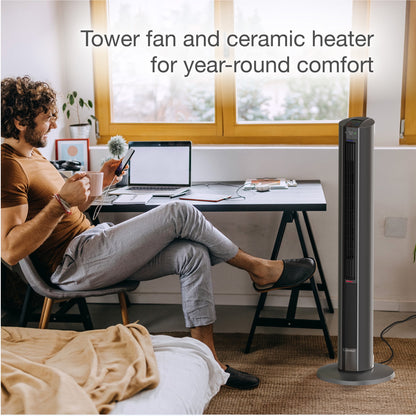 Lasko 42" 1500W All Season Tower Fan & Space Heater with Timer and Remote, White, FH500