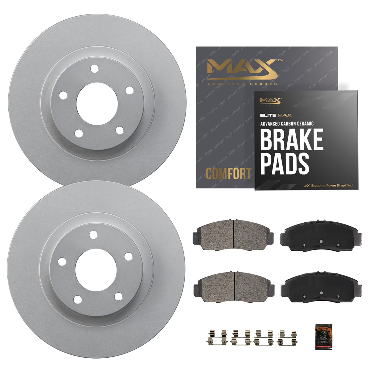 Max Advanced Brakes - Brake Kit for 2006-2011 2012 2013-2018 Dodge Ram 1500 5 Lug 2007-2009 Dodge Durango Front Replacement Cross Drilled Disc Brake Rotors and Ceramic Brake Pads