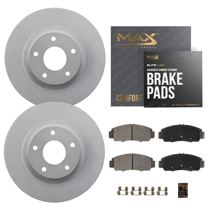 Max Advanced Brakes - Brake Kit for 2006-2011 2012 2013-2018 Dodge Ram 1500 5 Lug 2007-2009 Dodge Durango Front Replacement Cross Drilled Disc Brake Rotors and Ceramic Brake Pads