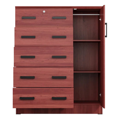 Better Home Products JCF Sofie 5 Drawer Wooden Tall Chest Wardrobe in Mahogany