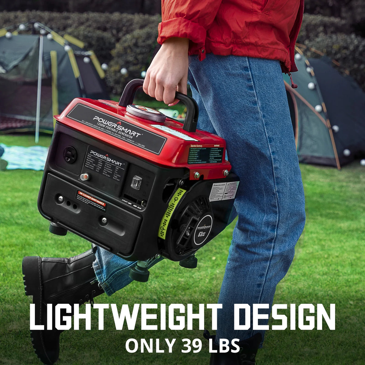 PowerSmart 1200W Gas Fuel Generator Portable for Camping Outdoor, Low Noise with AC Outlet
