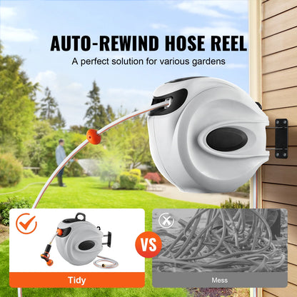 KFFKFF Retractable Hose Reel Water Hose Reel 130'x1/2" 180�� Swivel Wall Mount