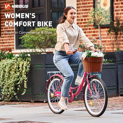 Viribus Women's Comfort Bike 24 inch Beach & City Cruiser Bicycle with Basket Rack White