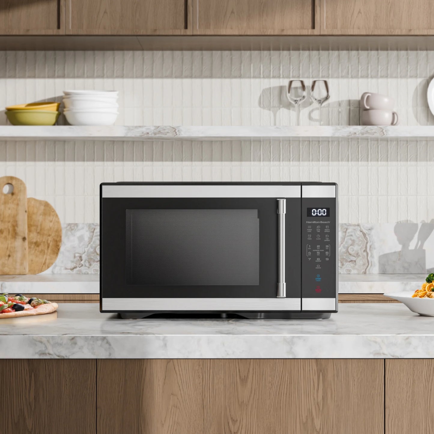 Hamilton Beach 1.1 cu ft Countertop Microwave Oven, Black and Stainless Steel