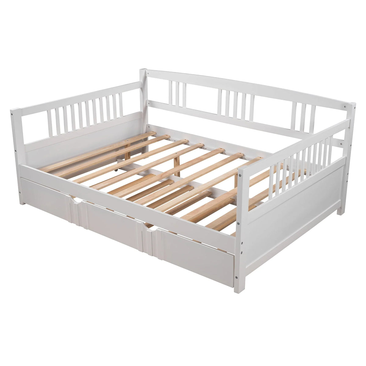 Daybed with Trundle Included, Full Size Daybed Bed Frame with Headboard and Footboard, Living Room Sofa Bed with Pull Out Bed, Wood Single Bed for Kids Boys Girls, No Box Spring Needed, White, J948
