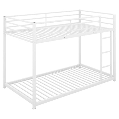 Twin Over Twin Metal Bunk Bed, Low Twin Bunk Bed With Safety Guardrail and Ladder,No Box Spring Needed,Steel Bunk Bed Platform Suitable for Girls Boys Teens, White