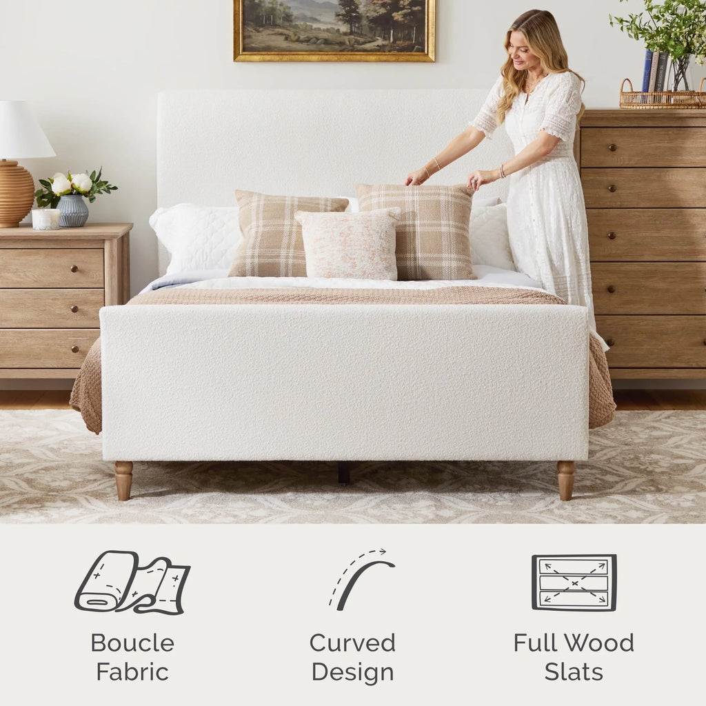 My Texas House Flynn Boucle Platform Bed, Queen, Cream