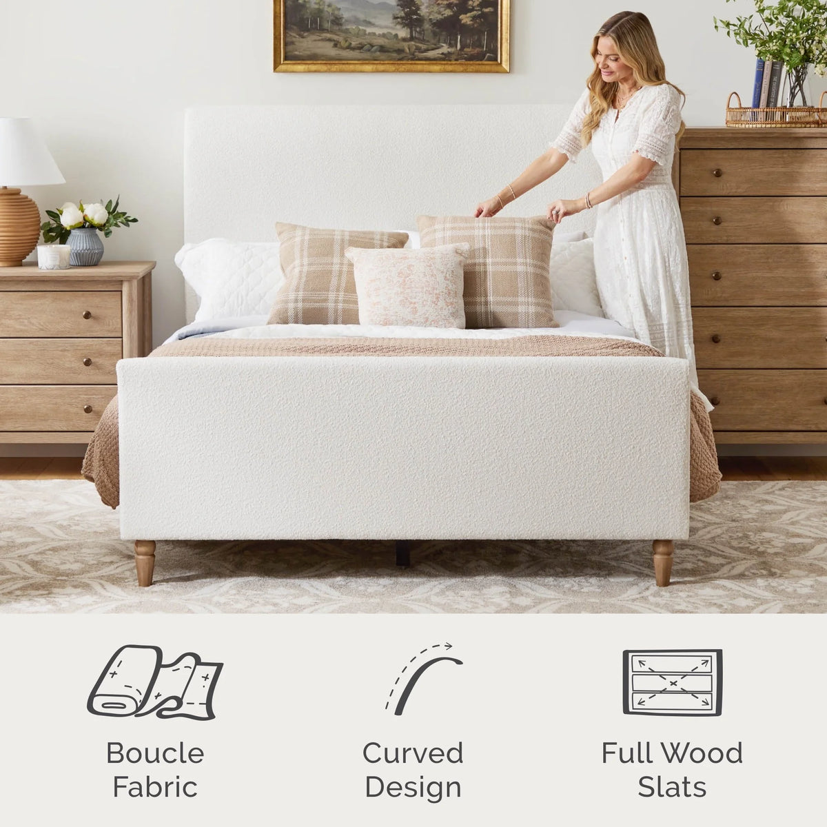 My Texas House Flynn Boucle Platform Bed, Queen, Cream