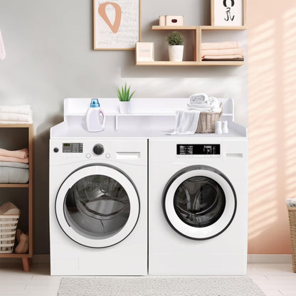 Modern Washer Dryer Countertop with 2-Tier Shelf,Laundry Room Countertop Organization Storage with 2.75" H Guard Edge Rails,Non-Slip Pad,Waterproof and Easy to Clean,54"W x 27.55"D,Natural Wood