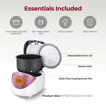 CUCKOO Rice Cooker 12 Cups Cooked Warmer with Nonstick Pot 7 Menu Options and Micom Fuzzy Logic Tech in White/Pink (CR-0631F)