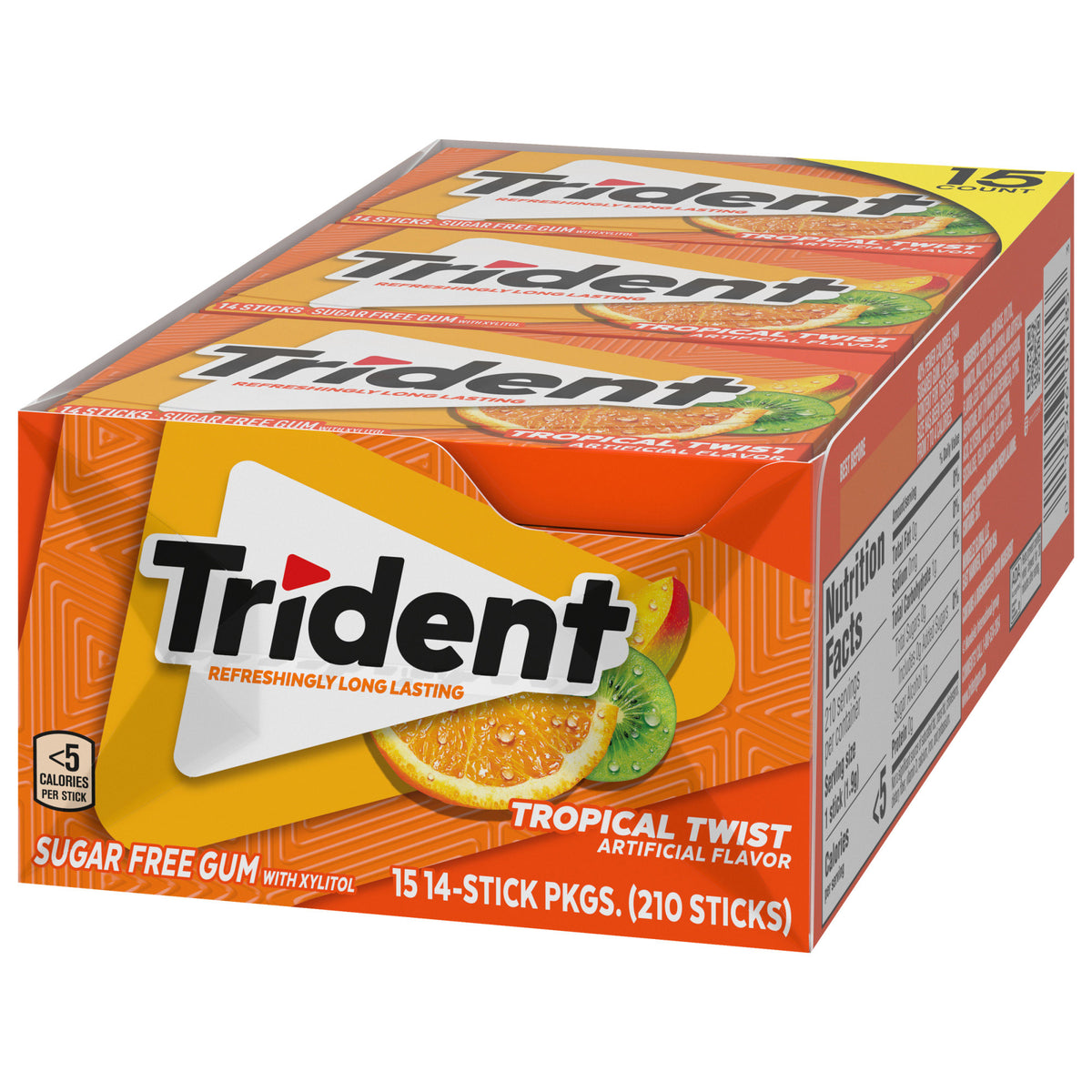 Trident Sugar Free Gum, Tropical Twist, 14-count, 15-pack