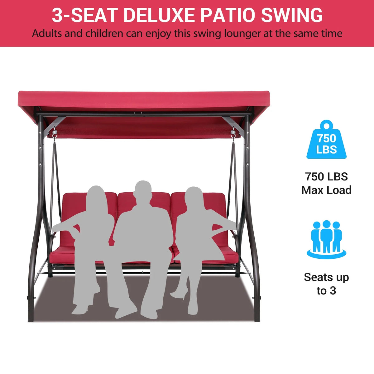 Arlopu 3 Person Porch Swing Outdoor Converting Canopy Swing Glider with Canopy
