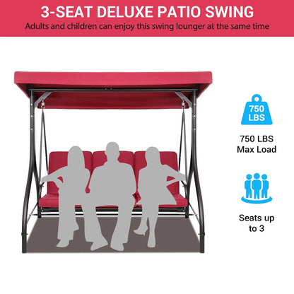 Arlopu 3 Person Porch Swing Outdoor Converting Canopy Swing Glider with Canopy