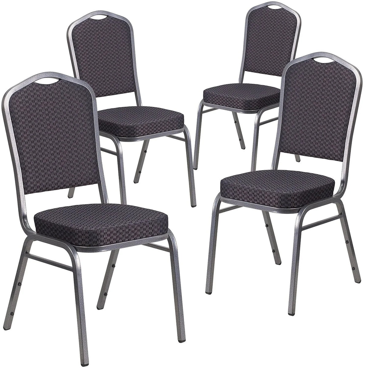 Flash Furniture 4 Pack HERCULES Series Crown Back Stacking Banquet Chair in Black Patterned Fabric - Gold Vein Frame