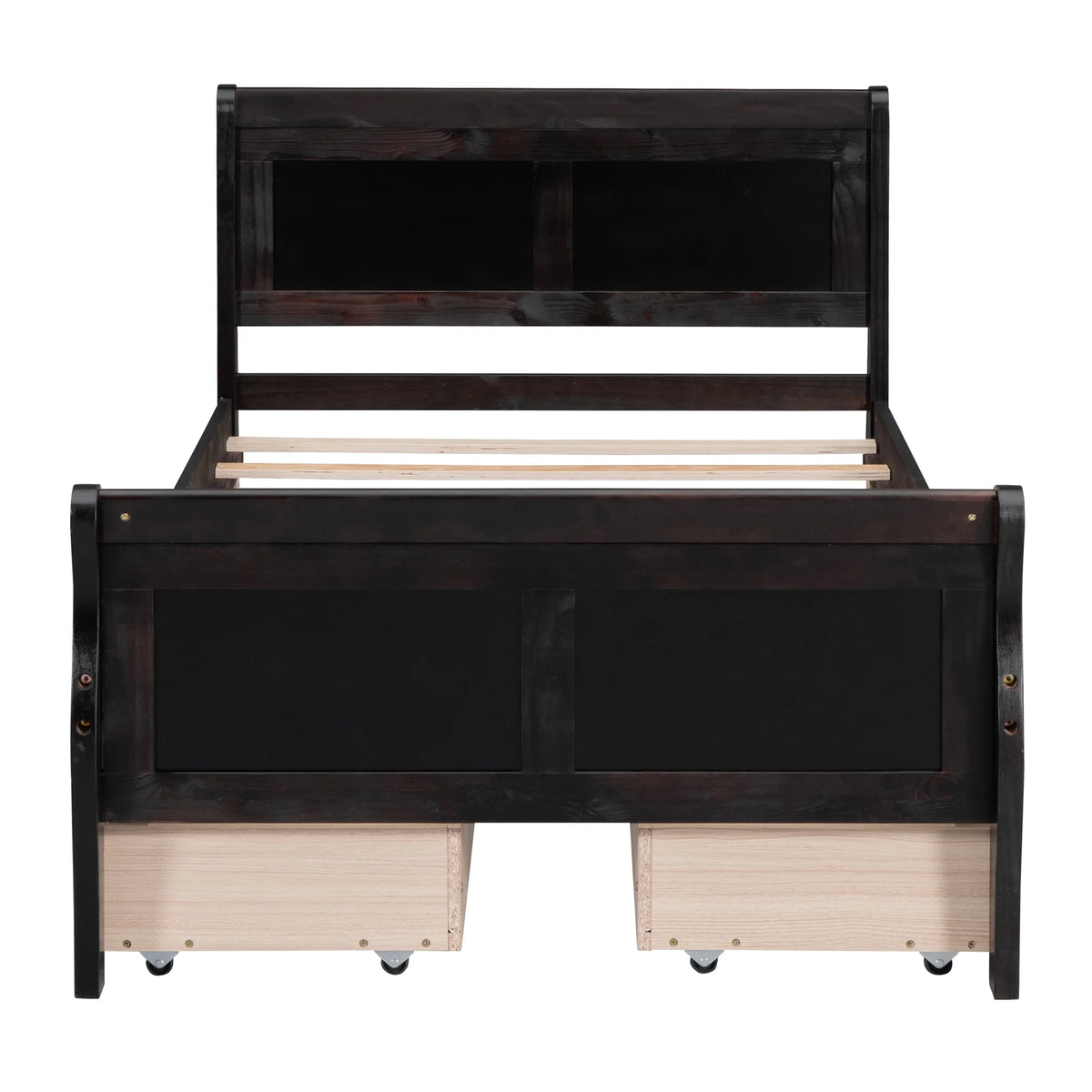Full Size Wood Platform Bed with 4 Drawers,Storage Bed Frame with Streamlined Headboard and Footboard for Kids, Teens, Boys, Girls,Wooden Slats Support, No Box Spring Needed,Oak
