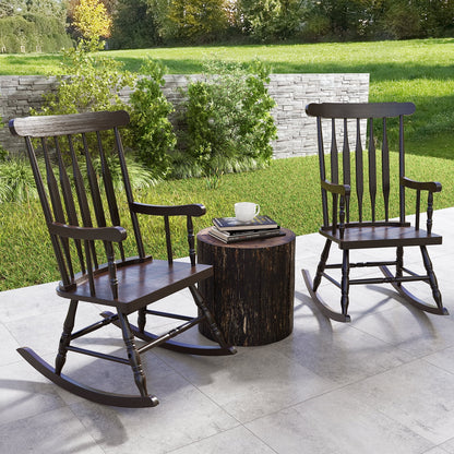 Costway Solid Wood Rocking Chair Porch Rocker Indoor Outdoor Seat Glossy Finish White