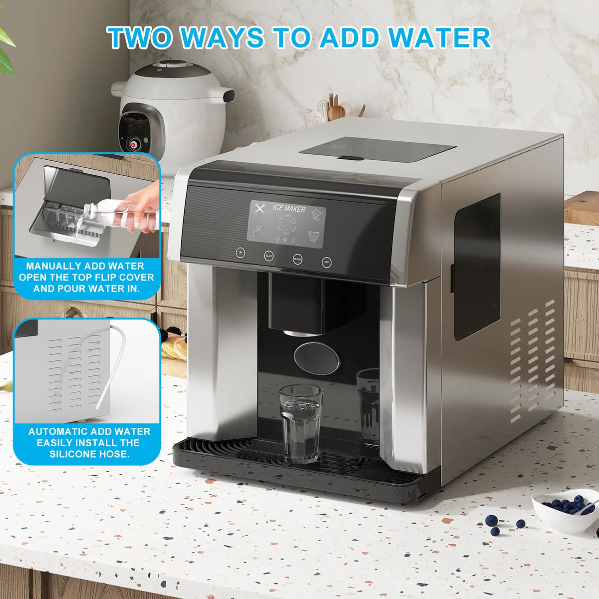 TABU 40Lbs/24H Countertop Ice Maker Machine,3 in 1 Ice Maker with Water Dispenser,Crushed Ice,Black